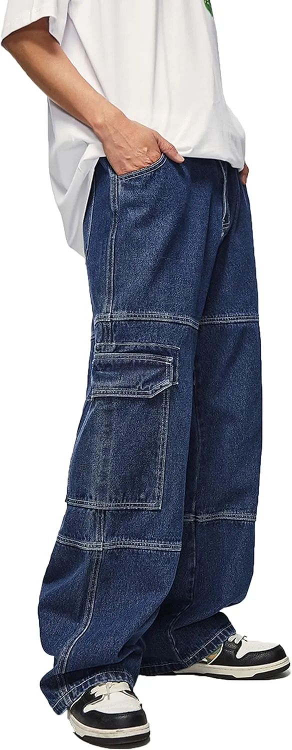 Denim Cargo Pants Y2k Baggy Jeans Gothic Punk Wide Leg Streetwear Oversized Relaxed Fit Jeans