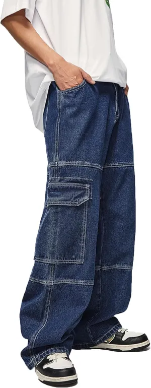 Denim Cargo Pants Y2k Baggy Jeans Gothic Punk Wide Leg Streetwear Oversized Relaxed Fit Jeans