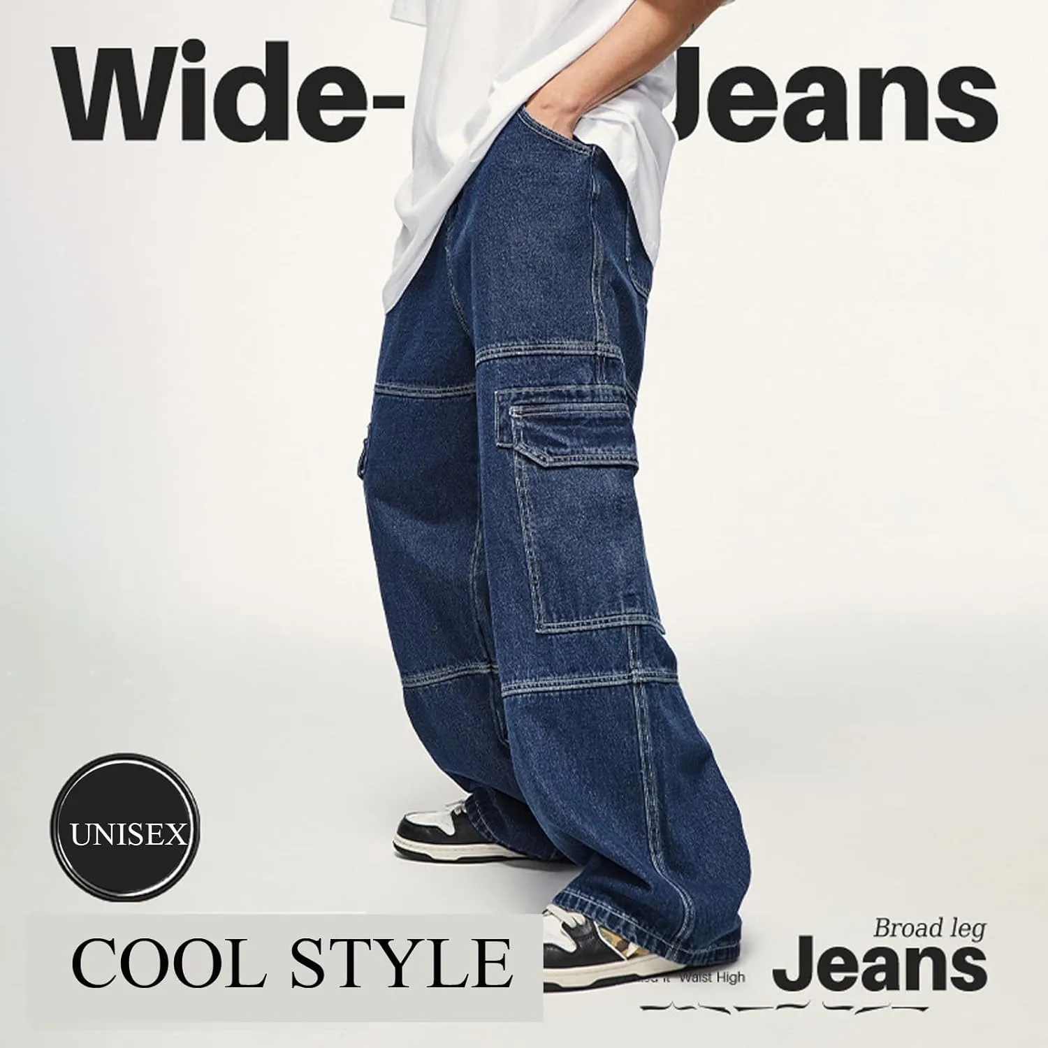 Denim Cargo Pants Y2k Baggy Jeans Gothic Punk Wide Leg Streetwear Oversized Relaxed Fit Jeans