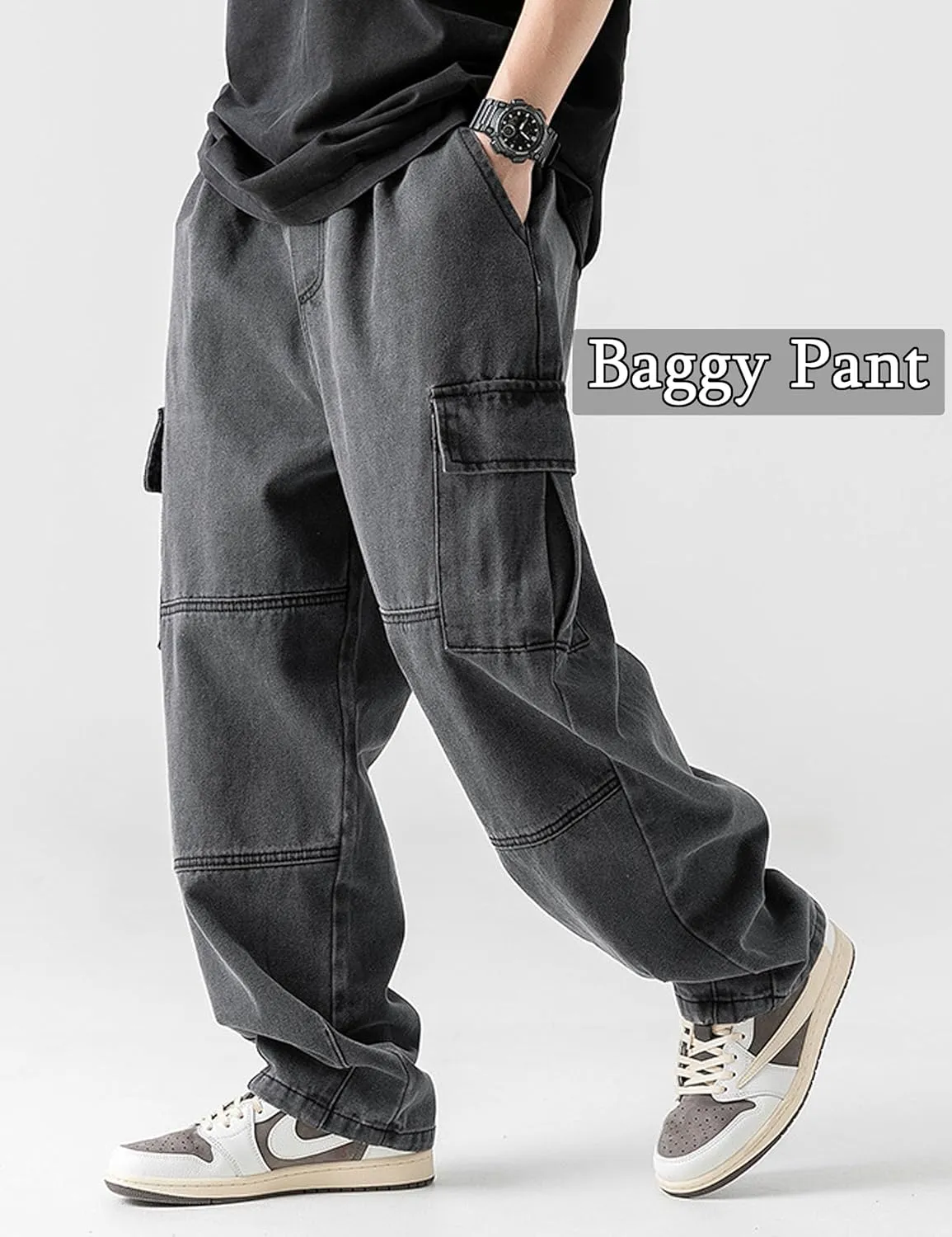 Denim Cargo Pants Y2k Baggy Jeans Gothic Punk Wide Leg Streetwear Oversized Relaxed Fit Jeans