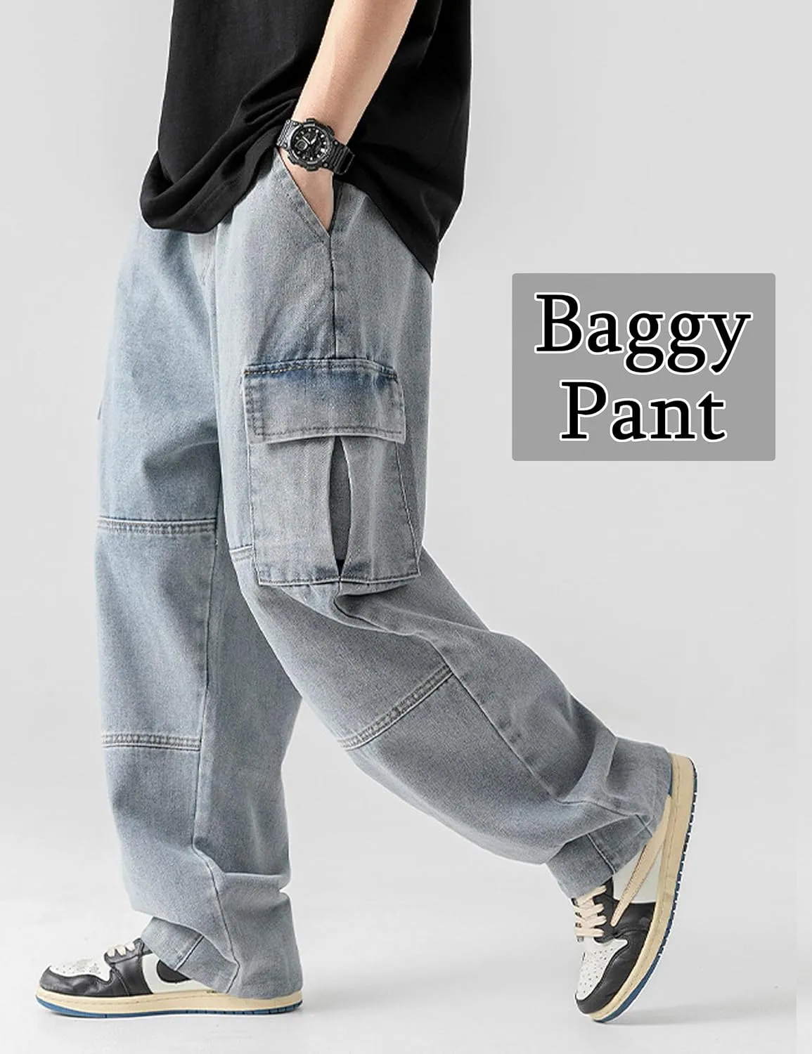 Denim Cargo Pants Y2k Baggy Jeans Gothic Punk Wide Leg Streetwear Oversized Relaxed Fit Jeans
