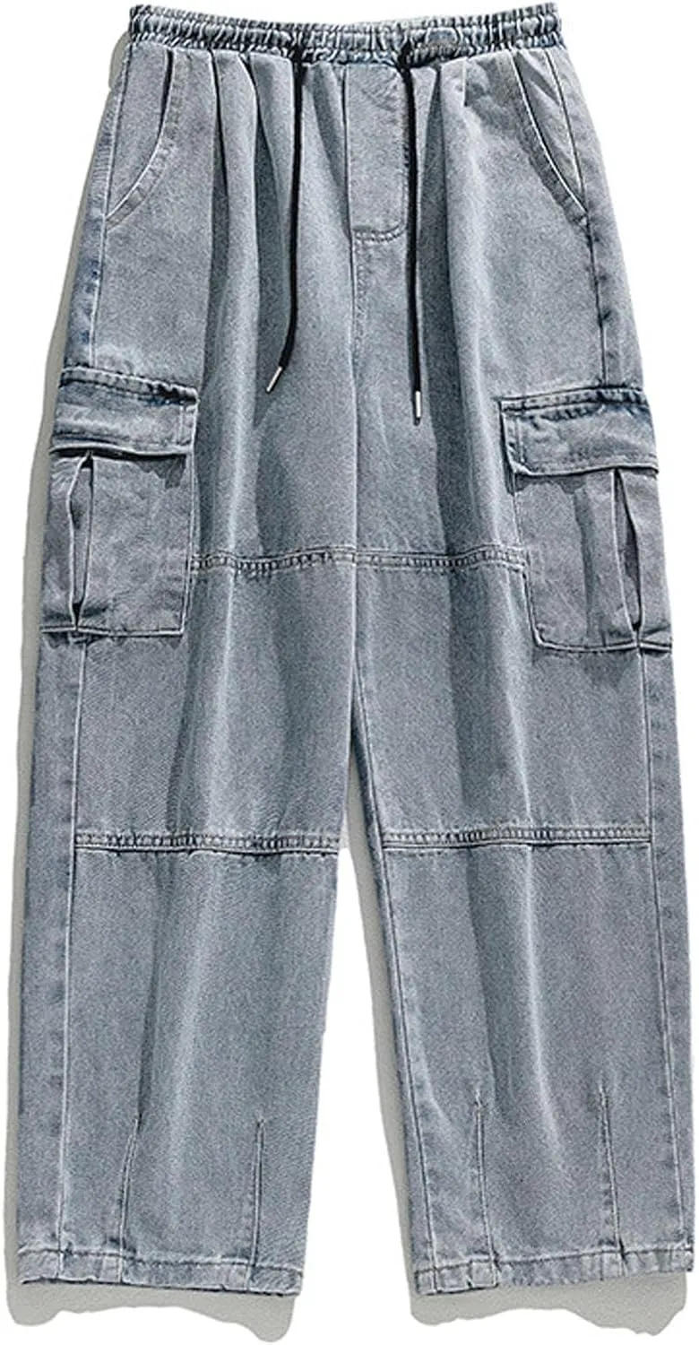 Denim Cargo Pants Y2k Baggy Jeans Gothic Punk Wide Leg Streetwear Oversized Relaxed Fit Jeans