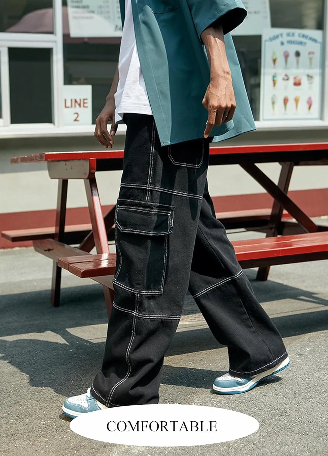 Denim Cargo Pants Y2k Baggy Jeans Gothic Punk Wide Leg Streetwear Oversized Relaxed Fit Jeans