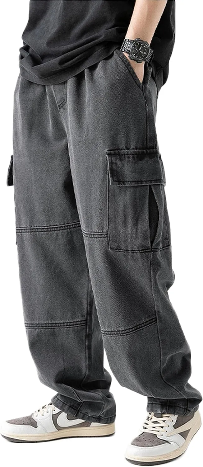 Denim Cargo Pants Y2k Baggy Jeans Gothic Punk Wide Leg Streetwear Oversized Relaxed Fit Jeans