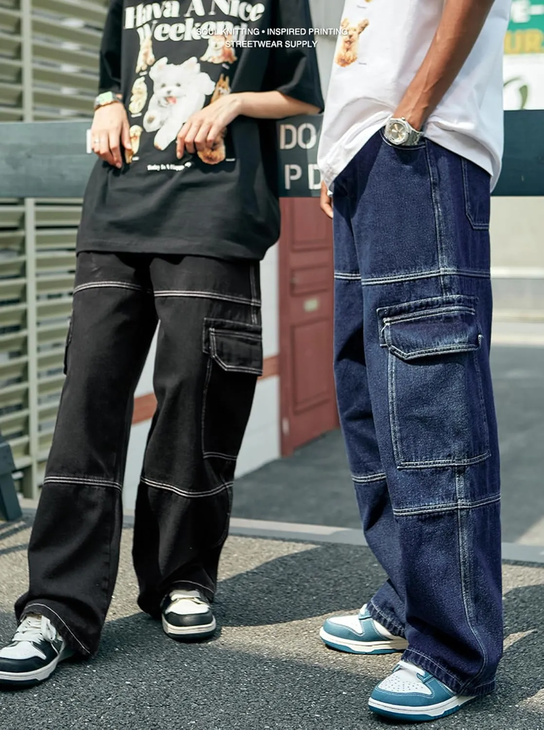 Denim Cargo Pants Y2k Baggy Jeans Gothic Punk Wide Leg Streetwear Oversized Relaxed Fit Jeans
