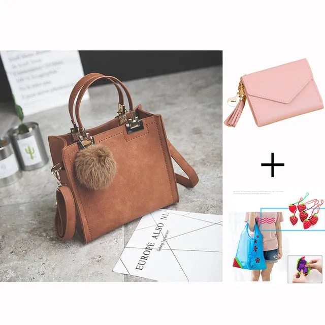 designer leather women Scrub women High-grade handbag handbags Trendy luxury messenger WANGKA Beautifully crafted Hairball bag shoulder women bag bags bag