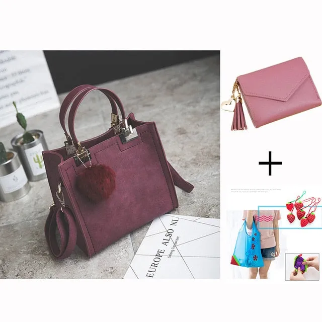 designer leather women Scrub women High-grade handbag handbags Trendy luxury messenger WANGKA Beautifully crafted Hairball bag shoulder women bag bags bag