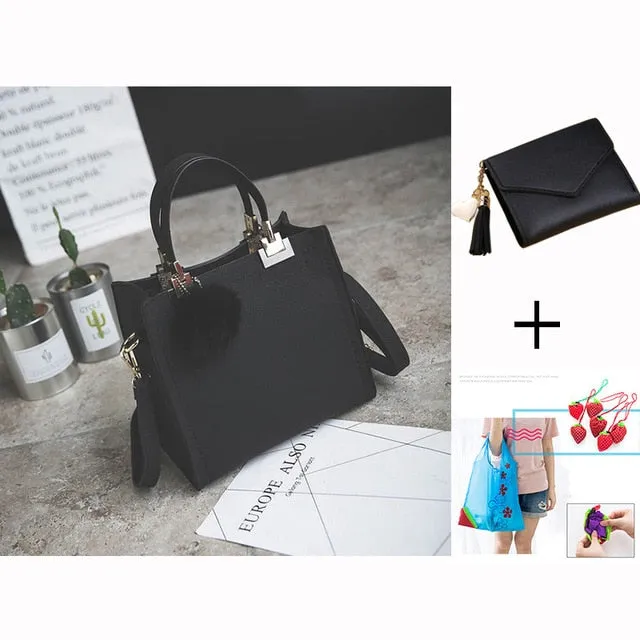 designer leather women Scrub women High-grade handbag handbags Trendy luxury messenger WANGKA Beautifully crafted Hairball bag shoulder women bag bags bag