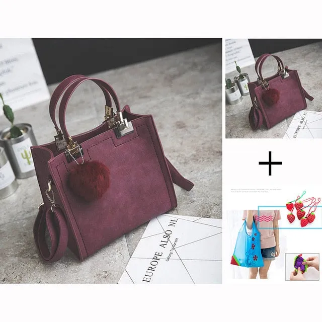 designer leather women Scrub women High-grade handbag handbags Trendy luxury messenger WANGKA Beautifully crafted Hairball bag shoulder women bag bags bag