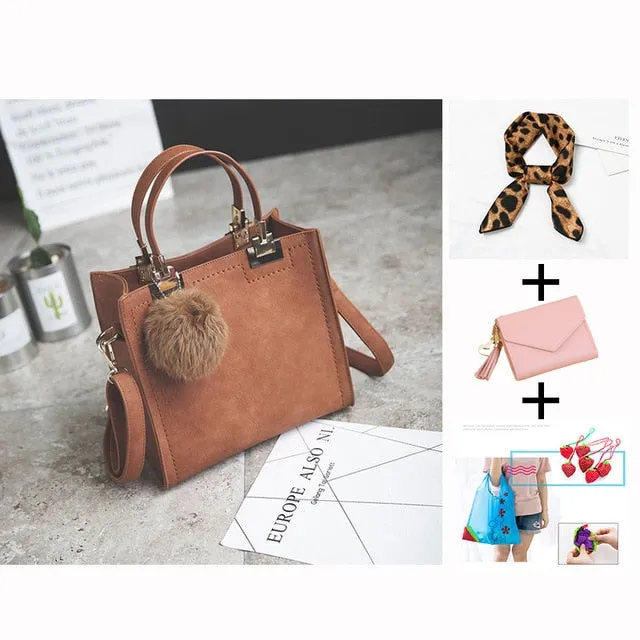 designer leather women Scrub women High-grade handbag handbags Trendy luxury messenger WANGKA Beautifully crafted Hairball bag shoulder women bag bags bag