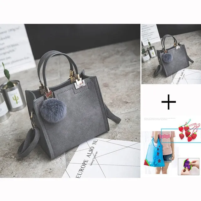 designer leather women Scrub women High-grade handbag handbags Trendy luxury messenger WANGKA Beautifully crafted Hairball bag shoulder women bag bags bag