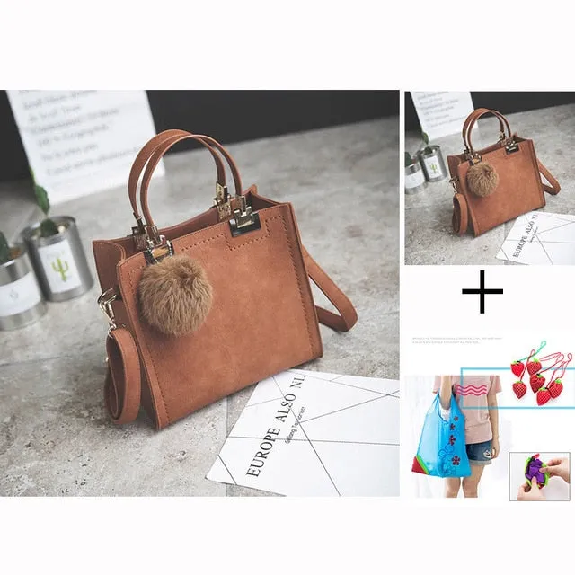 designer leather women Scrub women High-grade handbag handbags Trendy luxury messenger WANGKA Beautifully crafted Hairball bag shoulder women bag bags bag