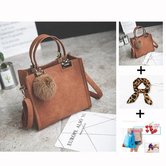 designer leather women Scrub women High-grade handbag handbags Trendy luxury messenger WANGKA Beautifully crafted Hairball bag shoulder women bag bags bag