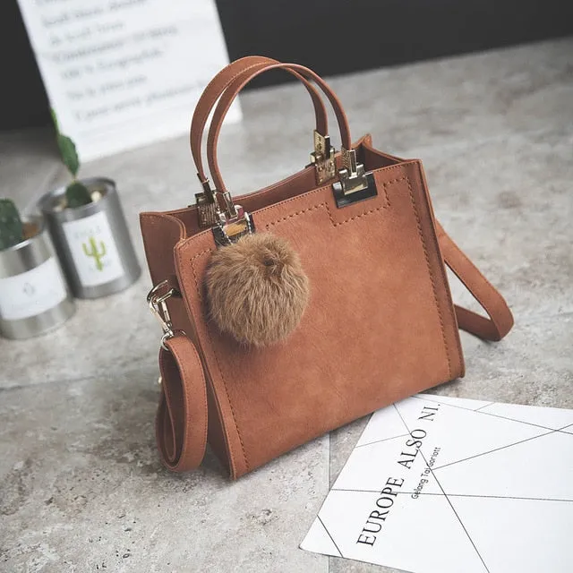 designer leather women Scrub women High-grade handbag handbags Trendy luxury messenger WANGKA Beautifully crafted Hairball bag shoulder women bag bags bag