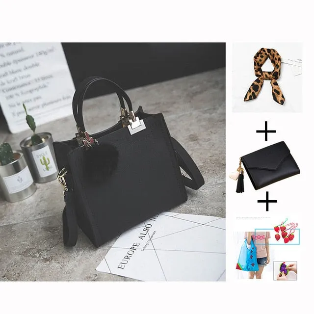 designer leather women Scrub women High-grade handbag handbags Trendy luxury messenger WANGKA Beautifully crafted Hairball bag shoulder women bag bags bag