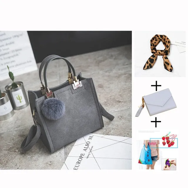designer leather women Scrub women High-grade handbag handbags Trendy luxury messenger WANGKA Beautifully crafted Hairball bag shoulder women bag bags bag