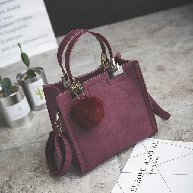 designer leather women Scrub women High-grade handbag handbags Trendy luxury messenger WANGKA Beautifully crafted Hairball bag shoulder women bag bags bag