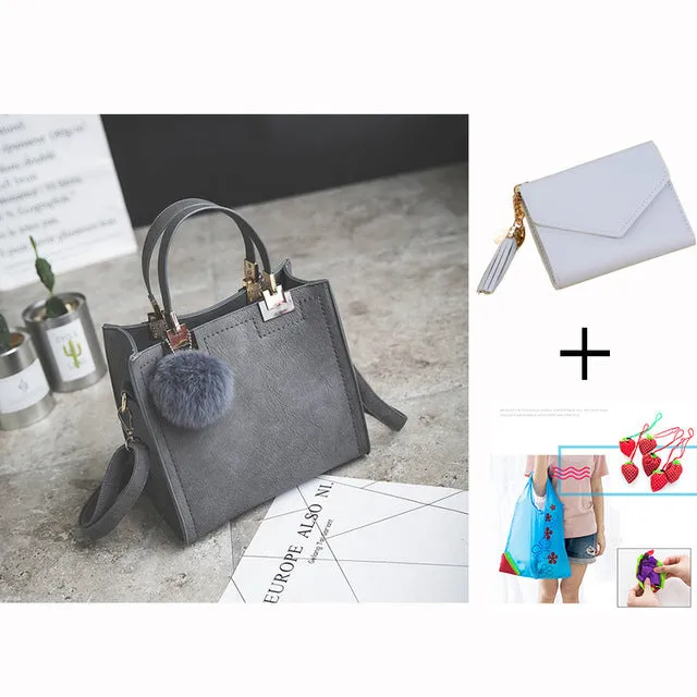 designer leather women Scrub women High-grade handbag handbags Trendy luxury messenger WANGKA Beautifully crafted Hairball bag shoulder women bag bags bag
