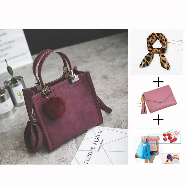 designer leather women Scrub women High-grade handbag handbags Trendy luxury messenger WANGKA Beautifully crafted Hairball bag shoulder women bag bags bag