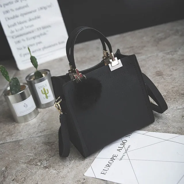 designer leather women Scrub women High-grade handbag handbags Trendy luxury messenger WANGKA Beautifully crafted Hairball bag shoulder women bag bags bag