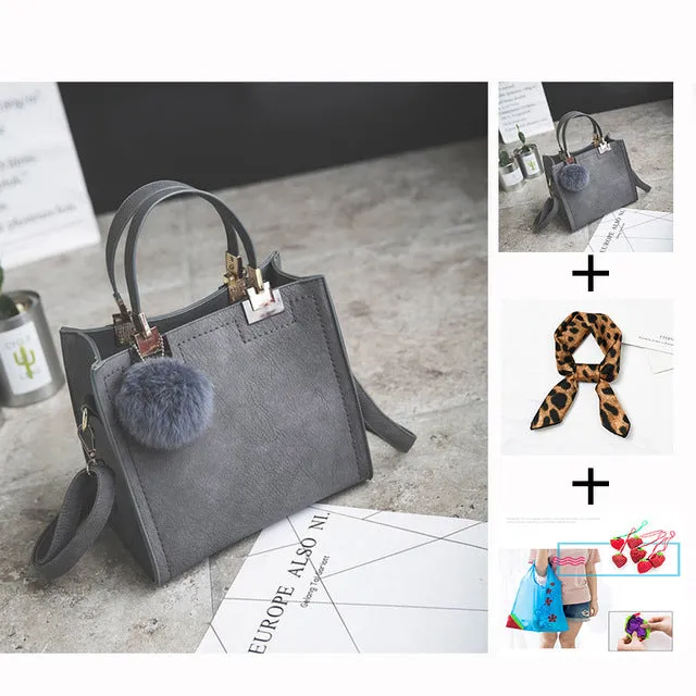 designer leather women Scrub women High-grade handbag handbags Trendy luxury messenger WANGKA Beautifully crafted Hairball bag shoulder women bag bags bag
