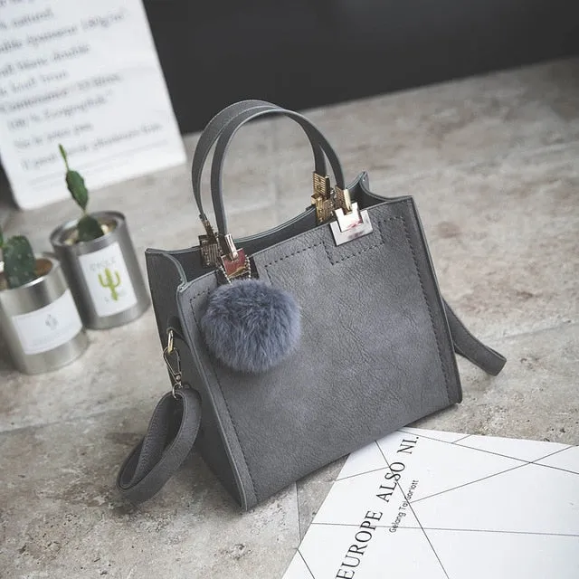 designer leather women Scrub women High-grade handbag handbags Trendy luxury messenger WANGKA Beautifully crafted Hairball bag shoulder women bag bags bag