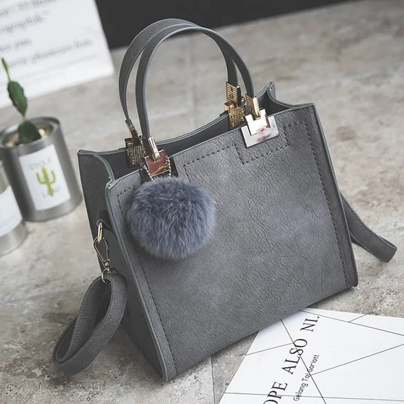 designer leather women Scrub women High-grade handbag handbags Trendy luxury messenger WANGKA Beautifully crafted Hairball bag shoulder women bag bags bag