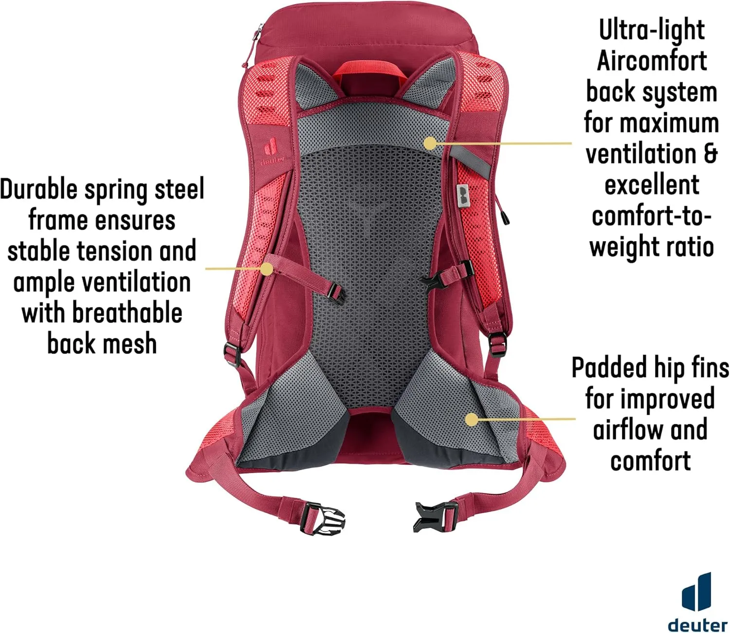 Deuter AC Lite 24L Hiking & Daypack Backpack with Steel Frame & Superior Breathability - Cherry-Masala