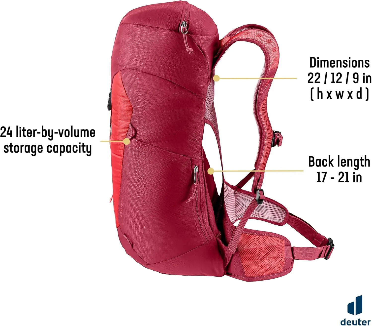 Deuter AC Lite 24L Hiking & Daypack Backpack with Steel Frame & Superior Breathability - Cherry-Masala