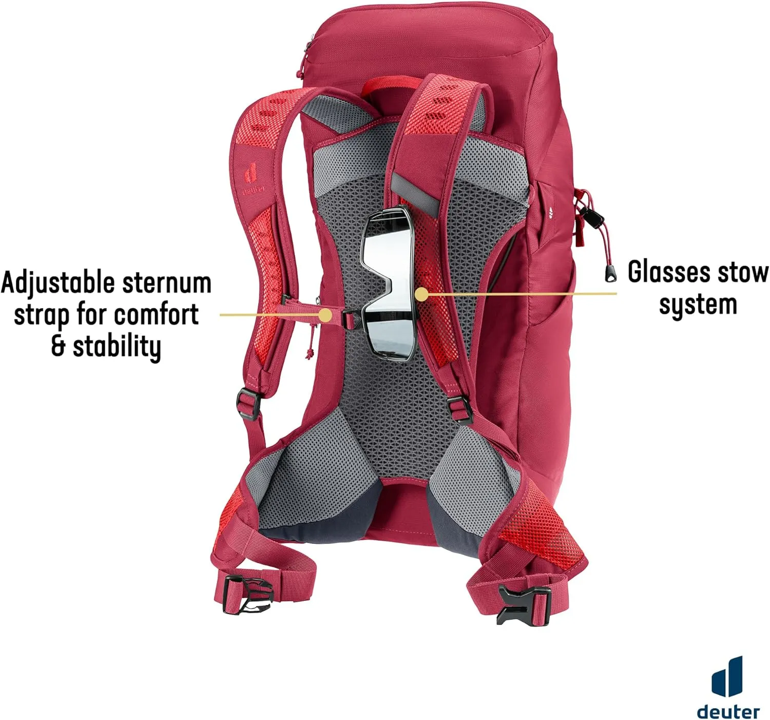 Deuter AC Lite 24L Hiking & Daypack Backpack with Steel Frame & Superior Breathability - Cherry-Masala