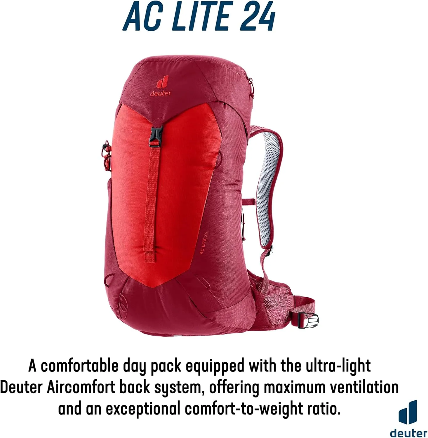 Deuter AC Lite 24L Hiking & Daypack Backpack with Steel Frame & Superior Breathability - Cherry-Masala