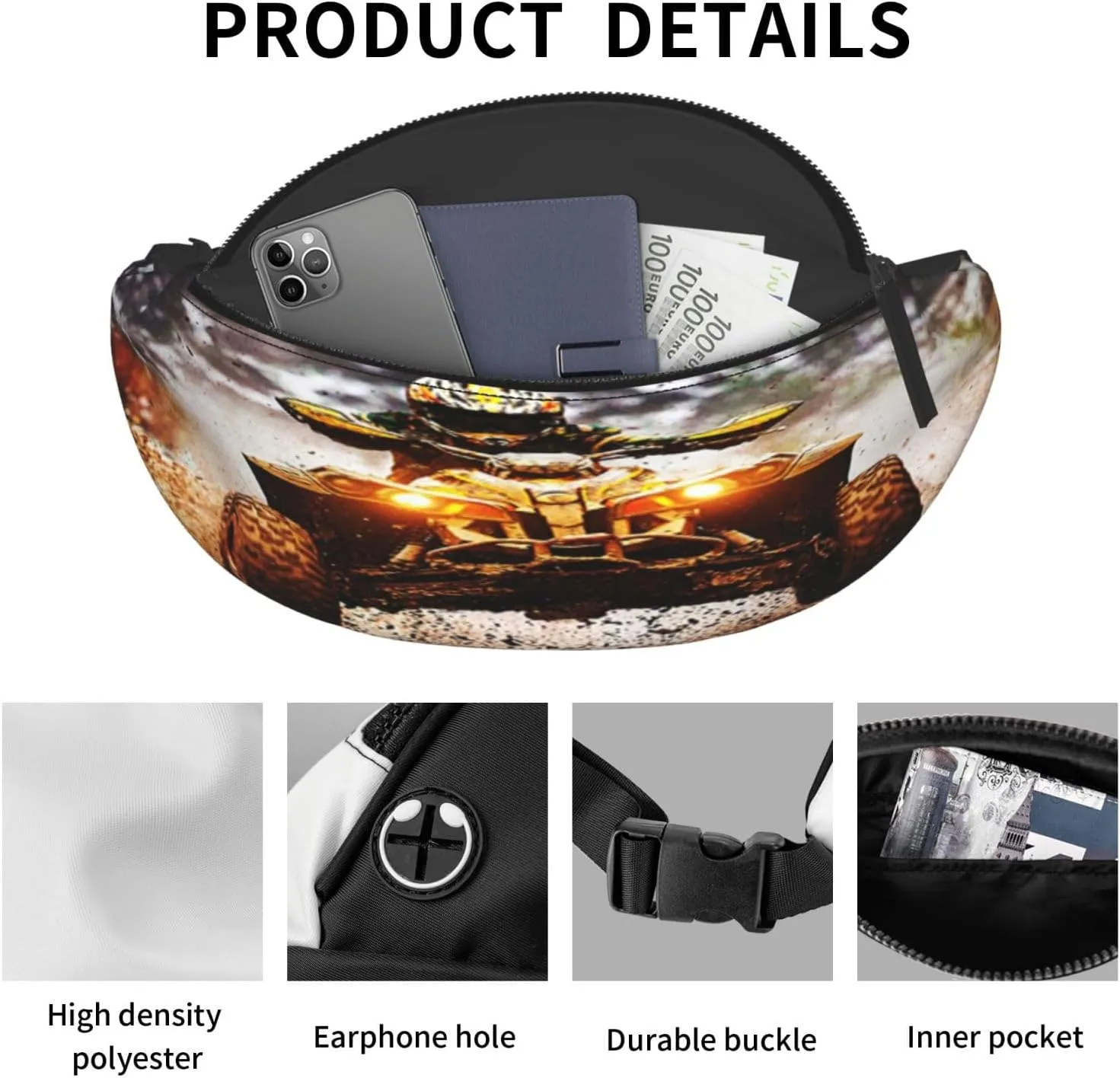 Dirt Quad Bike Off Road Atv Fanny Pack, Crossbody Waist Packs for Women Men Waist Bags with Adjustable Strap for Travel Running Hiking Sport