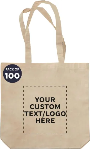 DISCOUNT PROMOS Custom Cotton Tote Bags (Set of 100) - Personalized, Reusable & Eco-Friendly - Perfect for Grocery, Promotions, Branding - Natural Color, 13.5"X14.25", 5 OZ Cotton