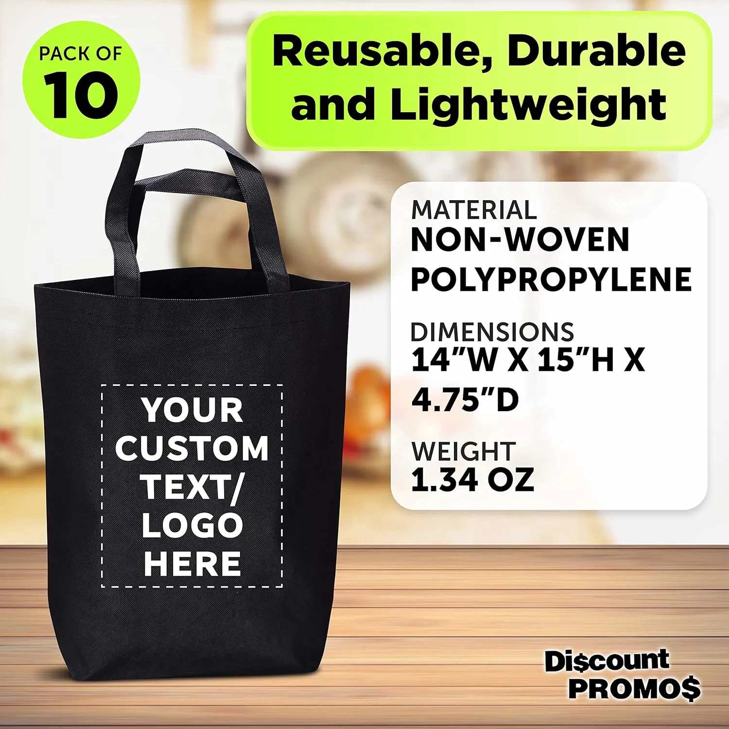 DISCOUNT PROMOS Large Reusable Heavy Duty Tote Bag - Beach Shopping Bag