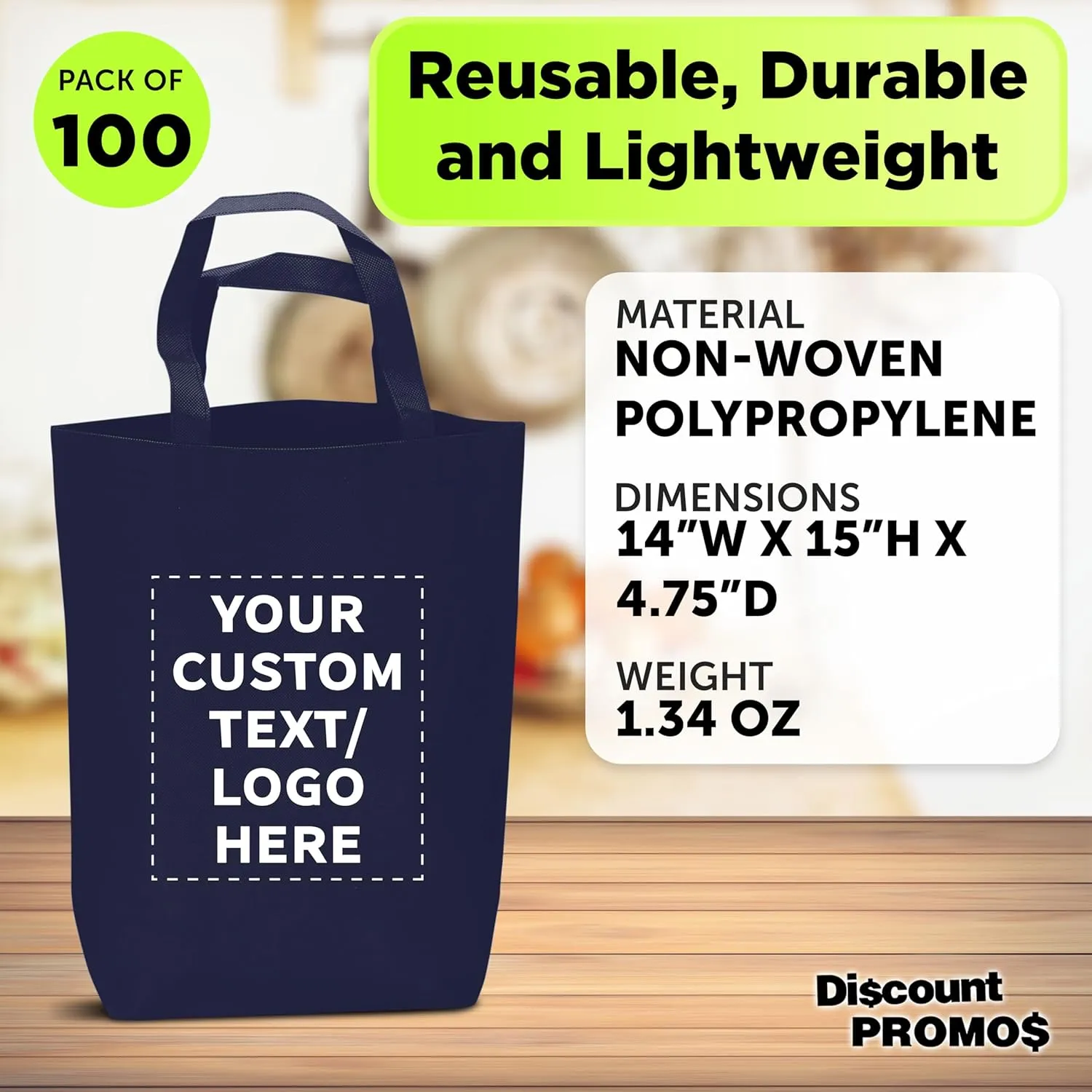 DISCOUNT PROMOS Large Reusable Heavy Duty Tote Bag - Beach Shopping Bag