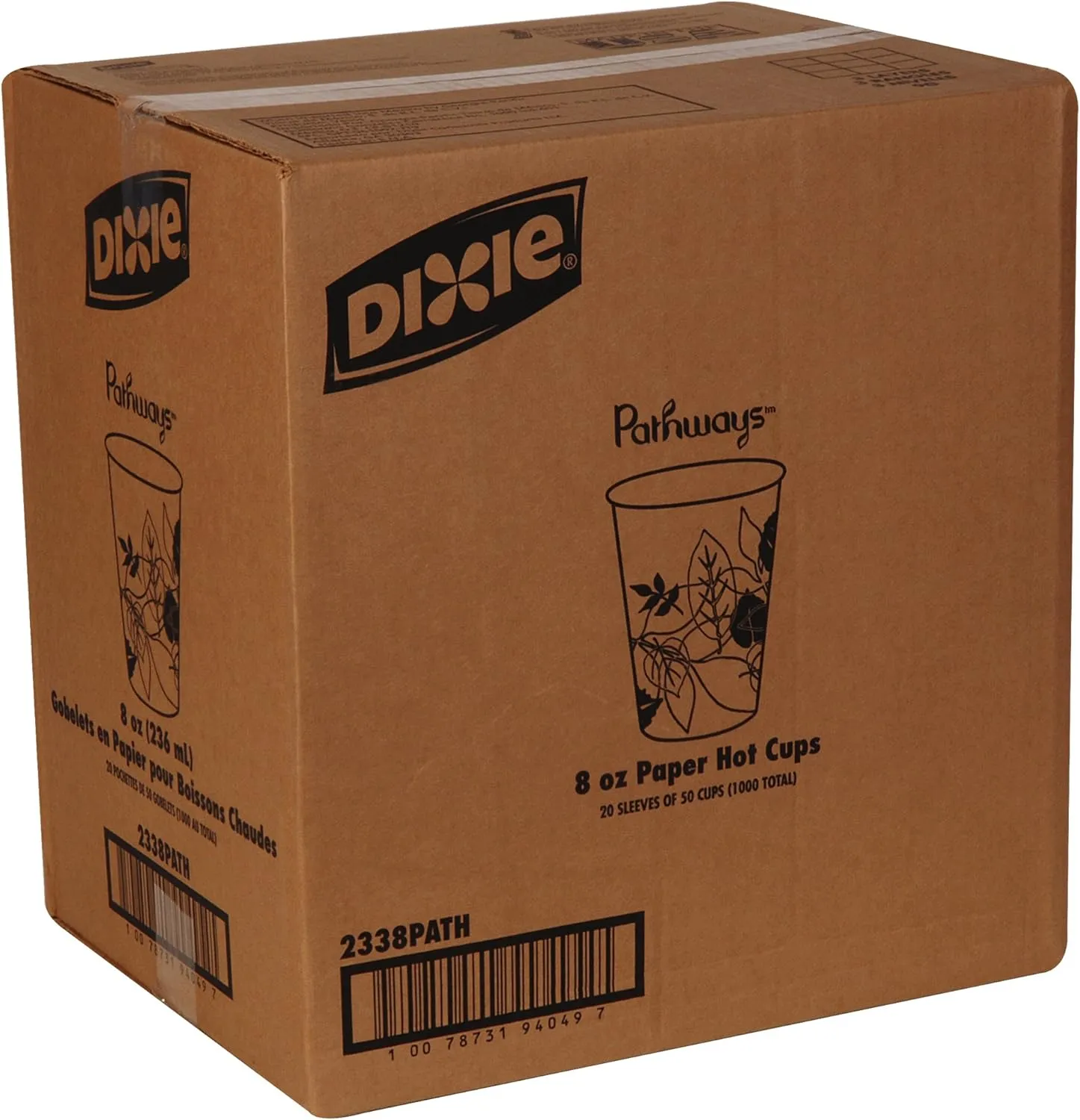 Dixie 8 oz Paper Coffee Cups By GP PRO, Pathways Design, 1000 Count (50 Disposable Cups Per Pack, 20 Packs Per Case), 2338PATH