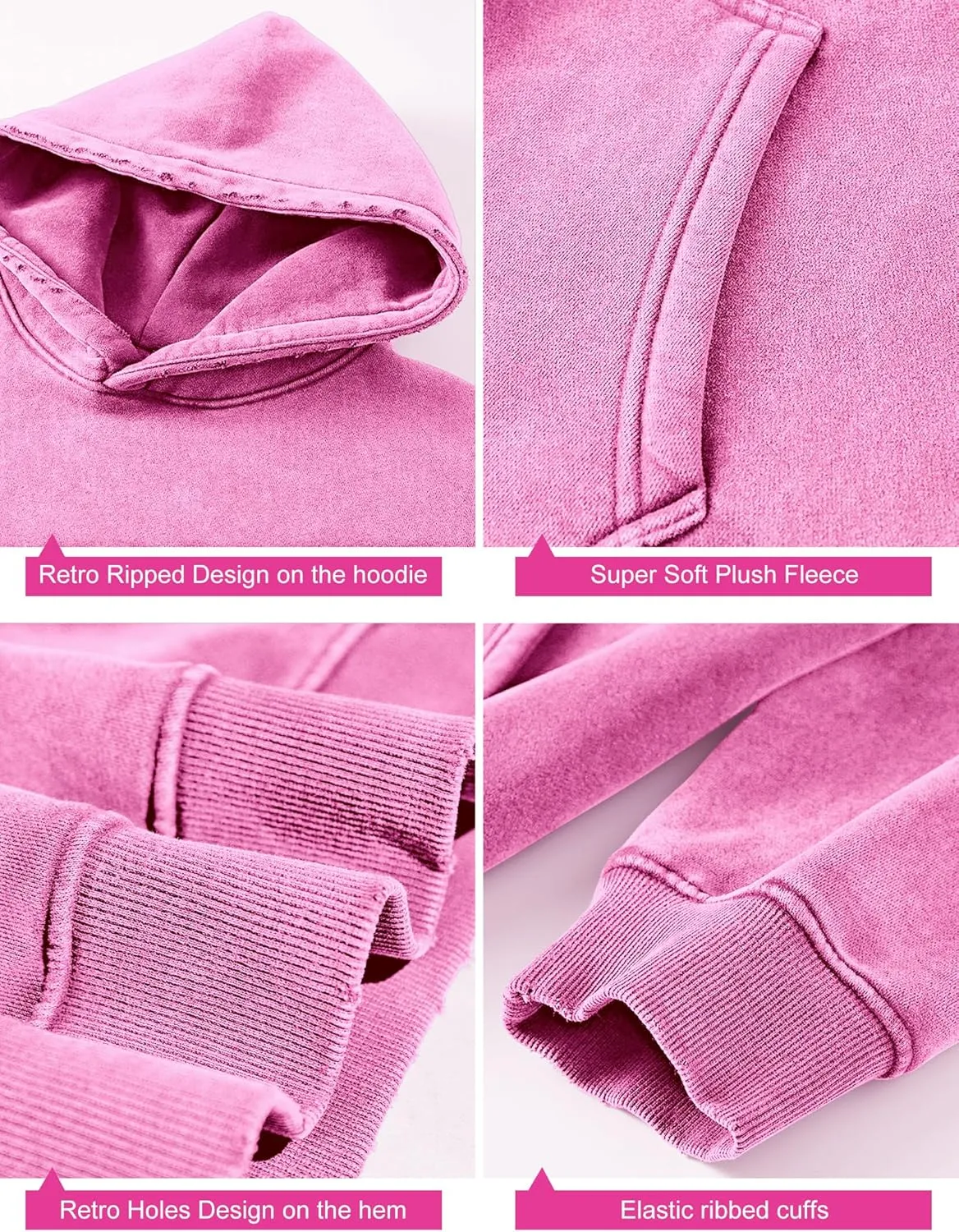 Dnzzs Womens Oversized Hoodie Acid Wash Hoodie Vintage Sweatshirt Heavyweight Fleece Cotton Streetwear Trendy Sweatshirts