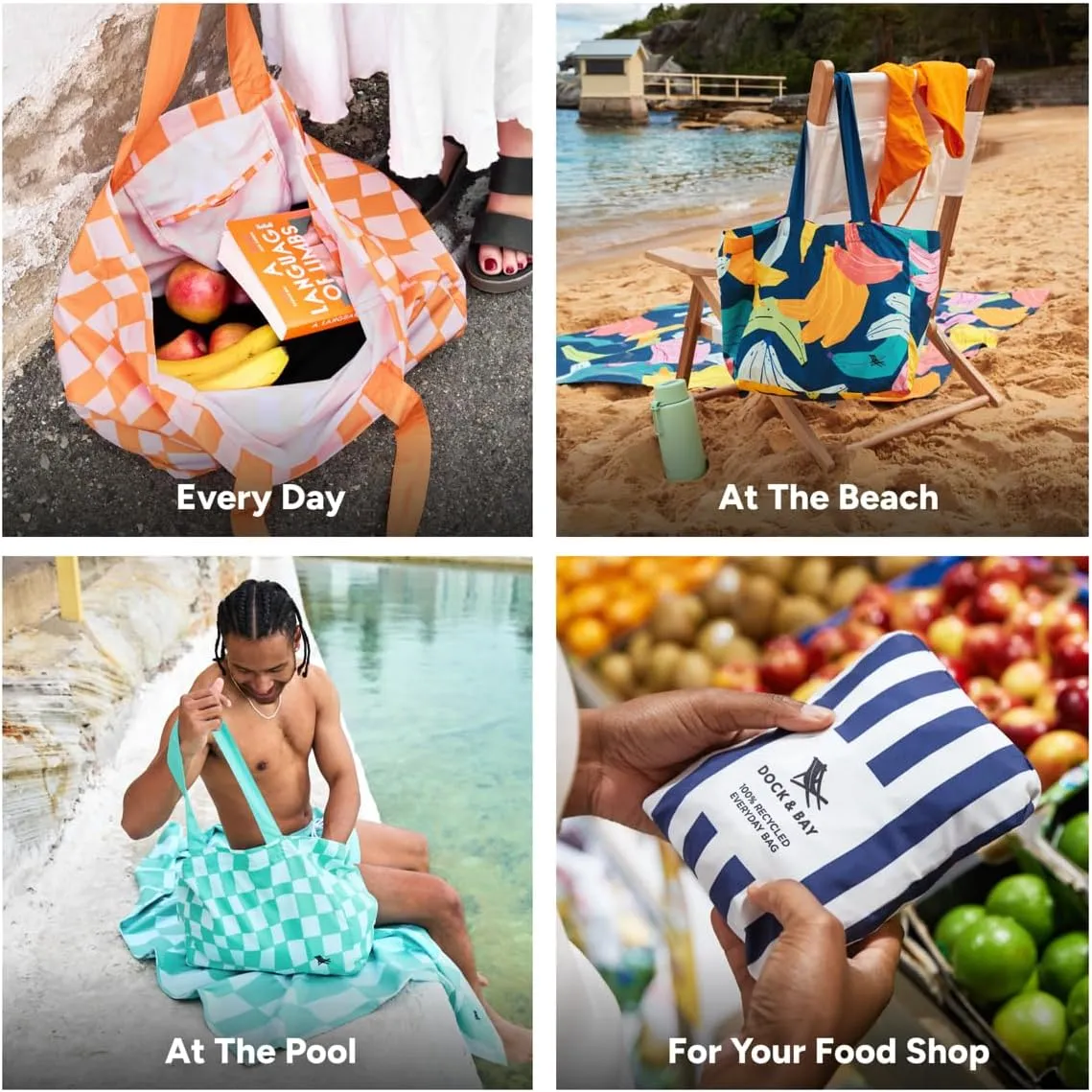 Dock & Bay Everyday Beach Tote Bag - Reusable Carrier Bag for Daily Use - Carries Up to 10kg - 100% Recycled Materials