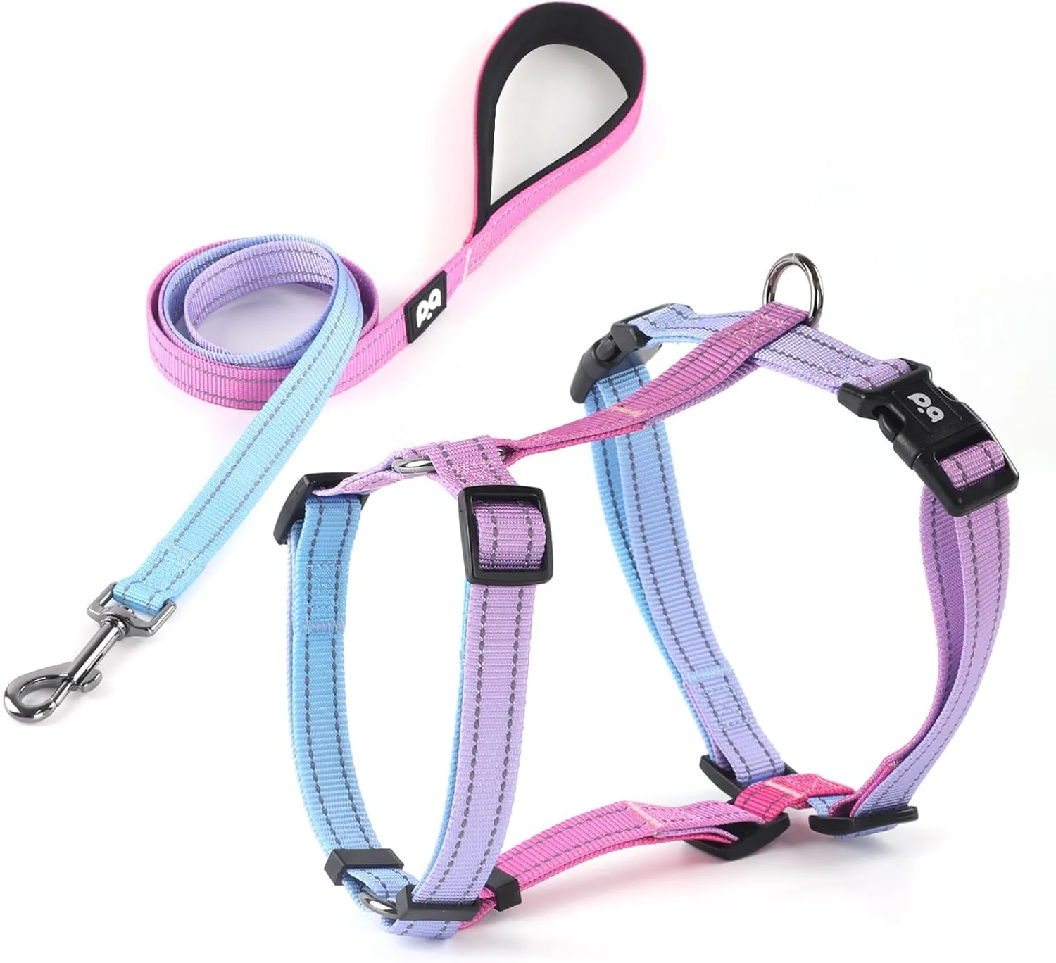 Dog Harness Leash Set, No Pull Adjustable Halter Cute Comfort Padded Handle for Medium Sized Large Small Dogs Walking Training Running with Reflective（Small,Red Blue）