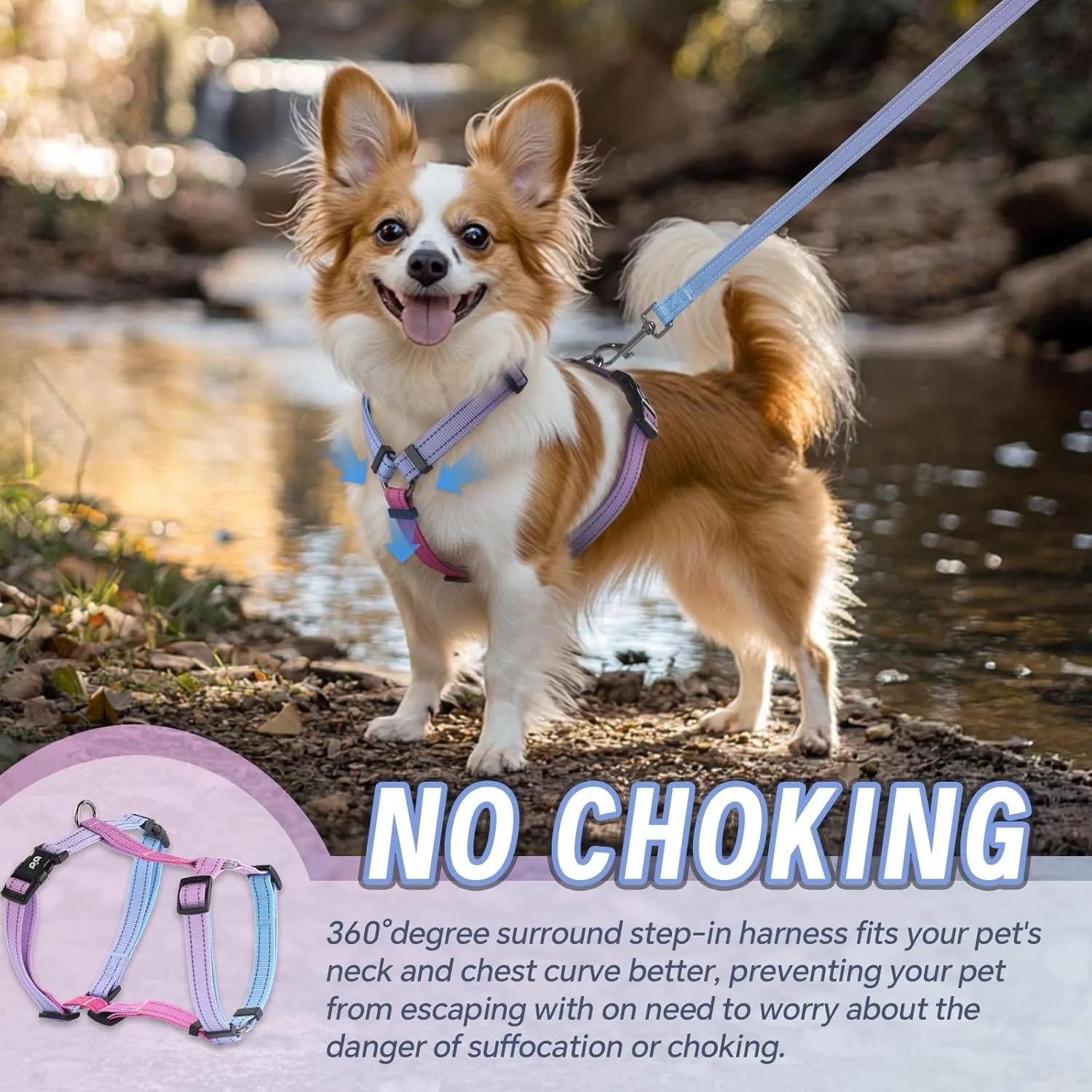 Dog Harness Leash Set, No Pull Adjustable Halter Cute Comfort Padded Handle for Medium Sized Large Small Dogs Walking Training Running with Reflective（Small,Red Blue）