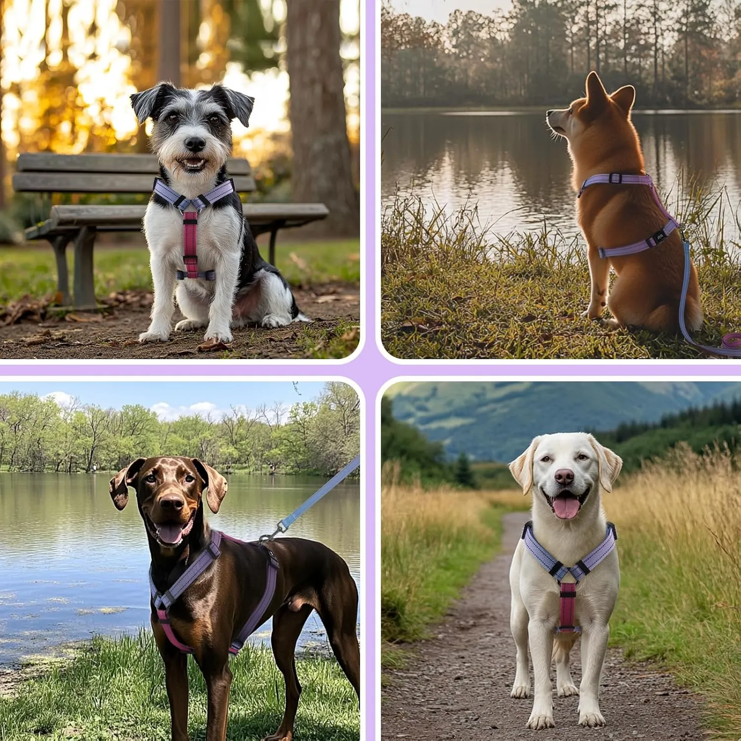 Dog Harness Leash Set, No Pull Adjustable Halter Cute Comfort Padded Handle for Medium Sized Large Small Dogs Walking Training Running with Reflective（Small,Red Blue）