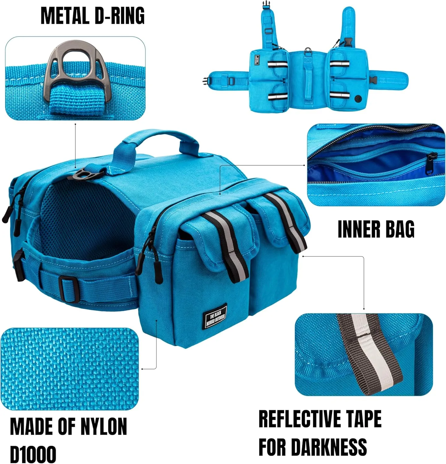 Dog Hiking Backpack Saddle Bag Medium Dogs Adjustable Harness Reflective Straps Side Pockets Breathable Fabric Outdoor Walking Travel Lightweight Durable Design Ideal Pet Gear Adventure Use