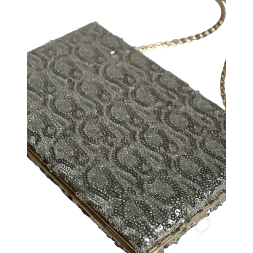 Dolce & Gabbana Silver Sequined Clutch Evening Crossbody Bag