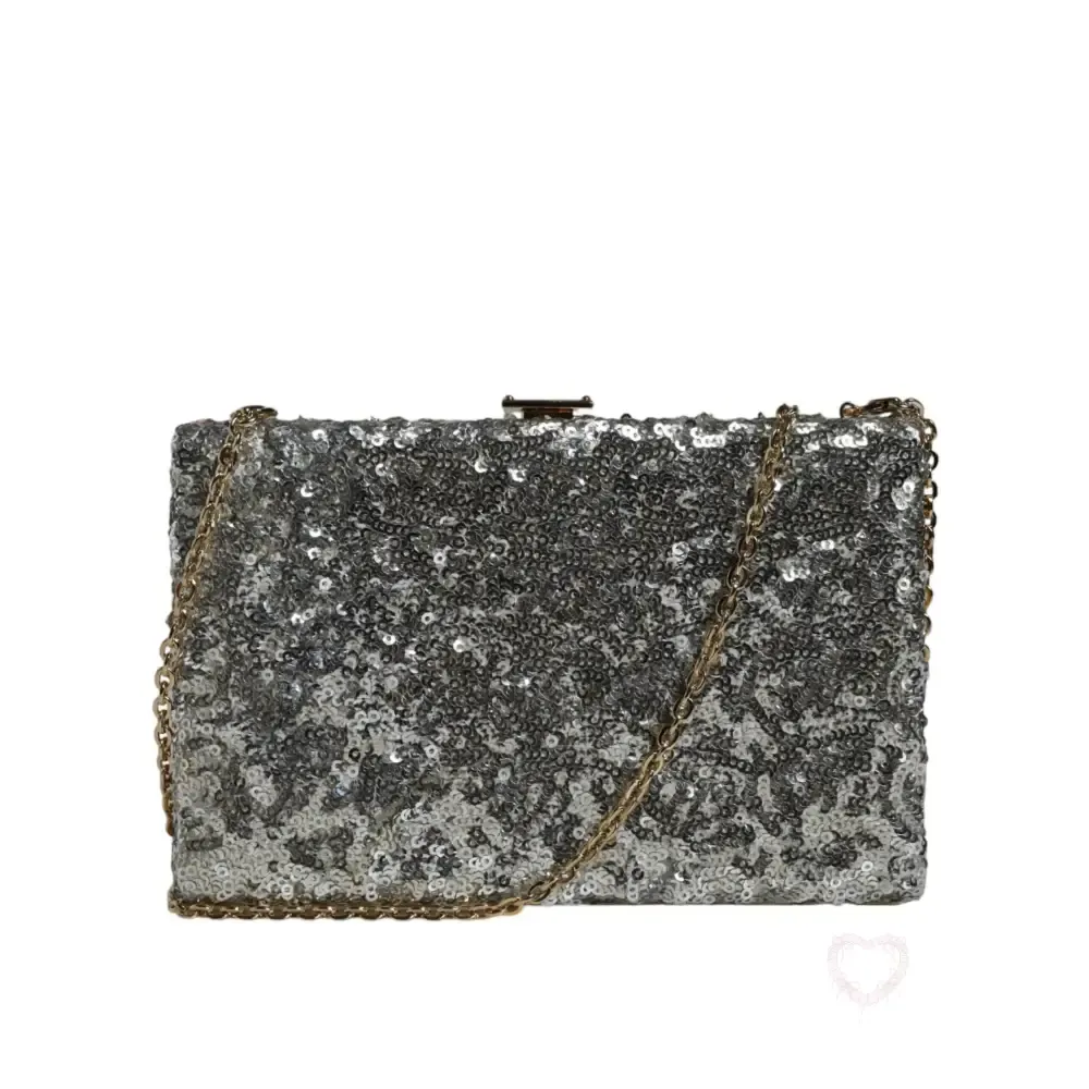 Dolce & Gabbana Silver Sequined Clutch Evening Crossbody Bag