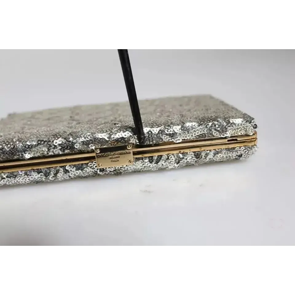Dolce & Gabbana Silver Sequined Clutch Evening Crossbody Bag