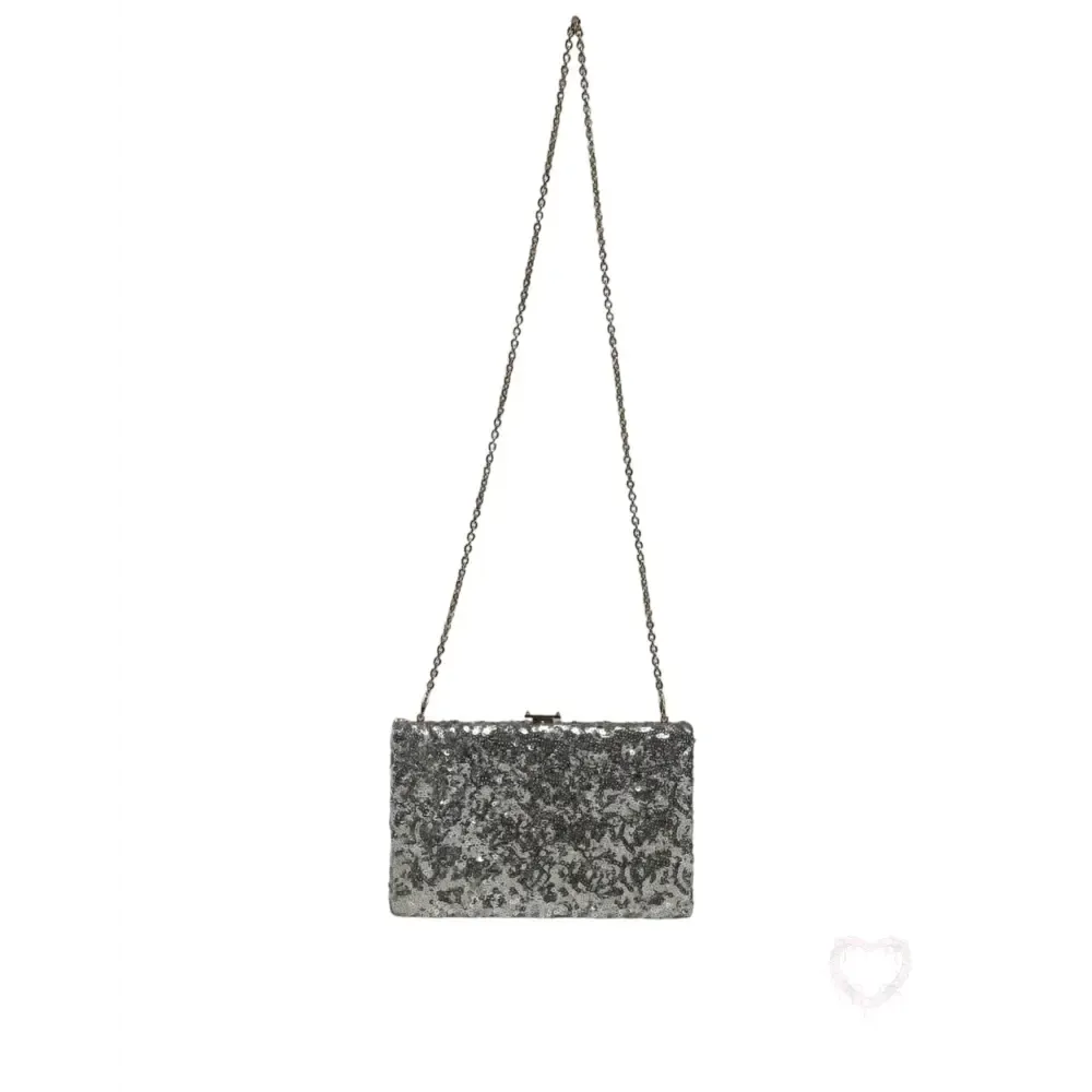 Dolce & Gabbana Silver Sequined Clutch Evening Crossbody Bag