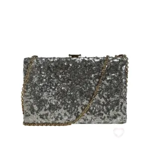 Dolce & Gabbana Silver Sequined Clutch Evening Crossbody Bag