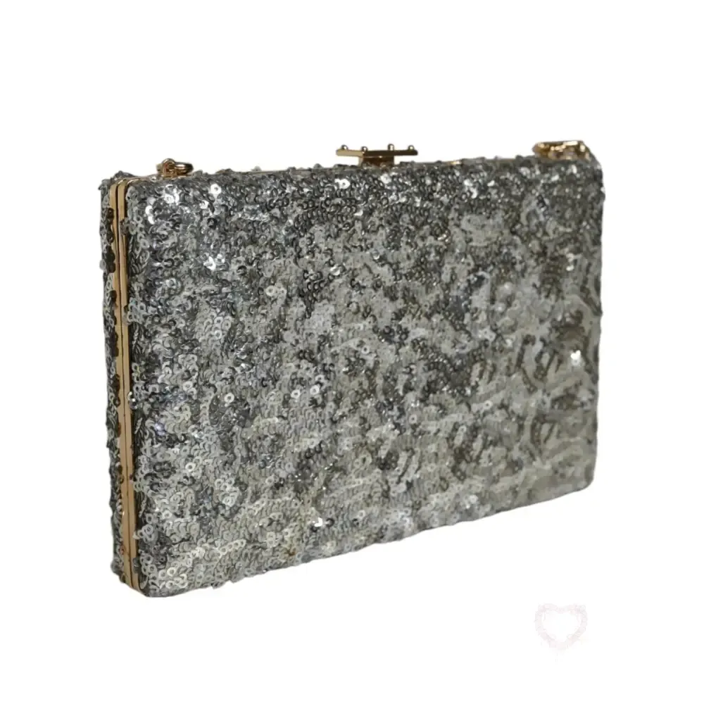 Dolce & Gabbana Silver Sequined Clutch Evening Crossbody Bag