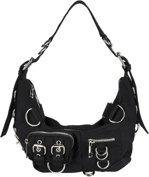 Dolls Kill Personal Anthem Shoulder Bag - Nylon, Adjustable Strap, Cargo Pockets - Black, One Size