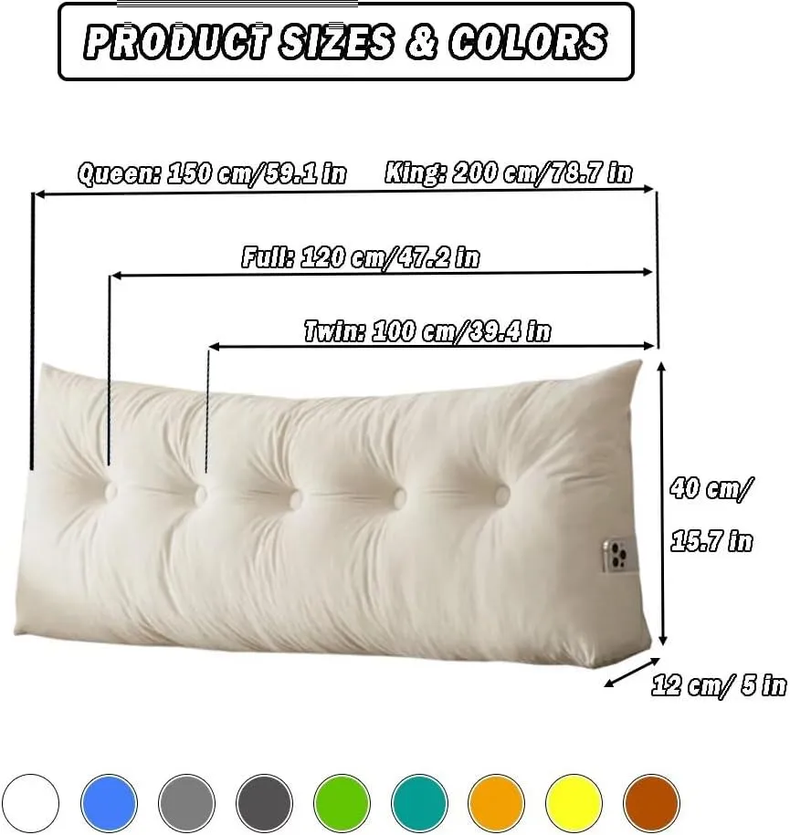 Dorm Headboard Pillows Twin XL Wedge Headboard Pillow Long Backrest Positioning Support for Daybed Reading Backrest Pillow with Side Pockets College Dorm Headboard